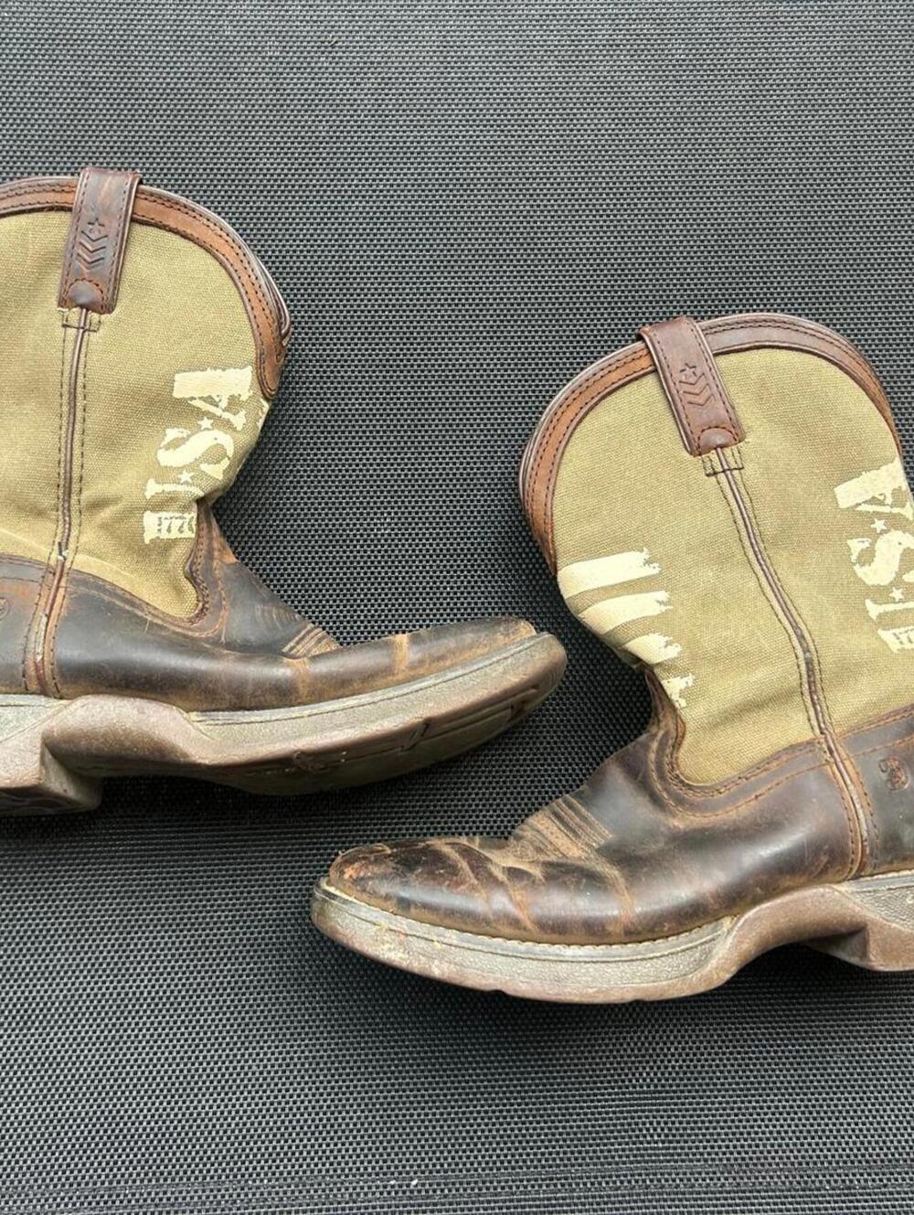 Little Durango Kids Cowboy Boots Brown Green USA Size 3.5 Western Wear